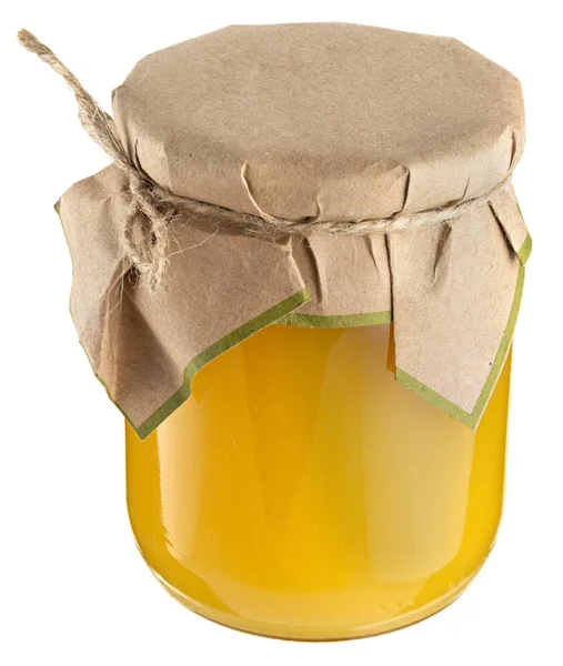 Honing Pot Met Ambachtelijke Papier Glb Geïsoleerd Wit — Stockfoto