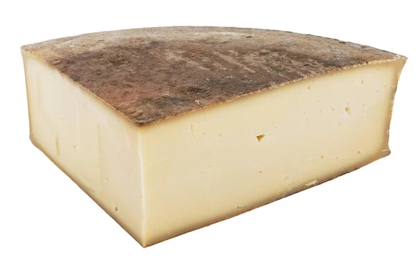 Big Segment French Cheese Wheel Isolated White Background — Stock Photo, Image