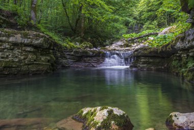 Güzel şelale dağ Kanyon derinliklerinde. Slovenya, Europe Triglav Ulusal Parkı
