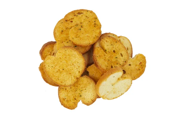 Puñado Croutones Pan Frito Picante Aislados Blanco Snacks Populares Comida — Foto de Stock