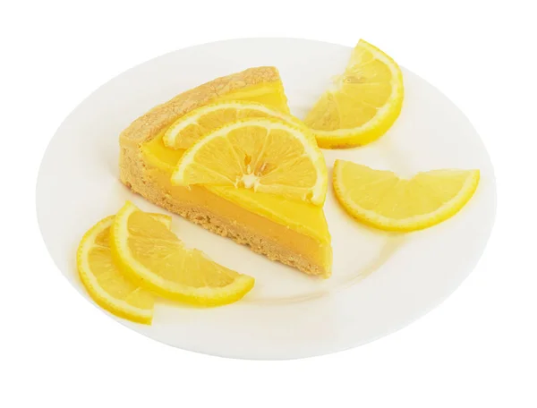 Lemon Cheesecake Plate Fruit Slices Isolated White Background — Stock Photo, Image
