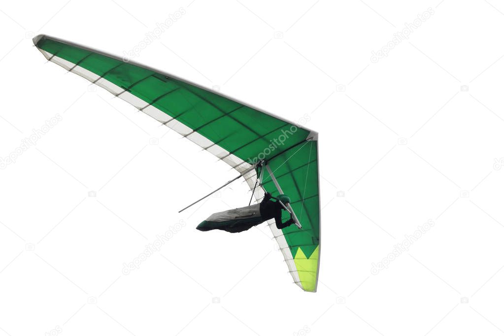 Green hang glider wing isolated on white.