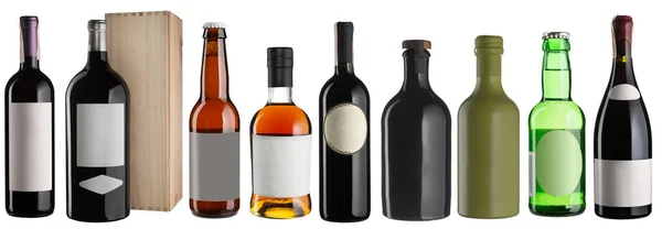 Set of alcohol drinks bottles isolated on white. — Stock Photo, Image