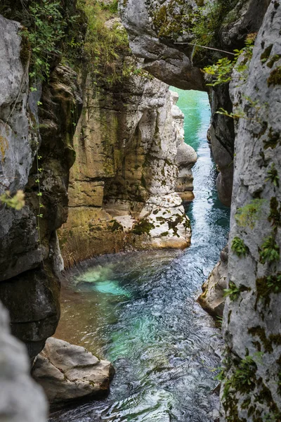 Kanyonda temiz turkuaz su ile dağ nehri — Stok fotoğraf
