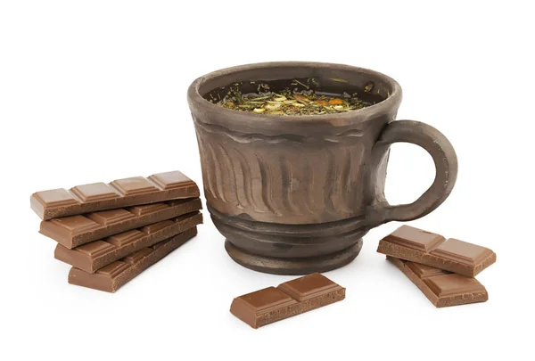 Herbal tea and chocolate — Stock Photo, Image