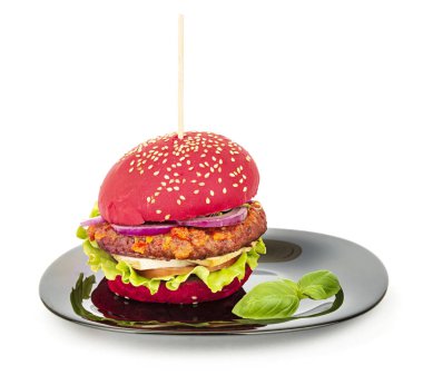 Kırmızı ekmekli vejetaryen burger.