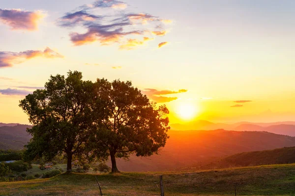 Pôr Sol Mágico Úmbria Itália Paisagem Serrana Noite Tons Quentes — Fotografia de Stock