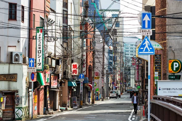 Fukuoka Japón Mayo 2019 Calle Típica Ciudad Con Caos Cables — Foto de Stock