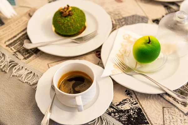 Cup Coffee Delicious Dessert Morning Coffee Selective Focus Cup — Stock Photo, Image