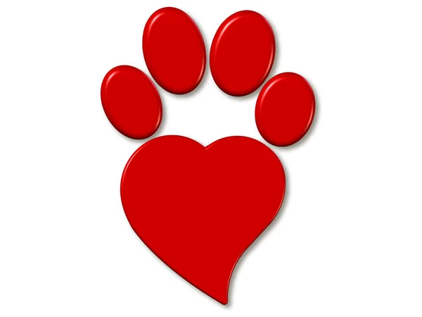 Render Love Coeur Patte Impression Chien Logo Illustration Photo Stock — Photo