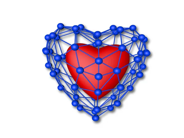 Prostorové Vykreslení Srdce Drátový Polygonální Geometrický Prvek — Stock fotografie