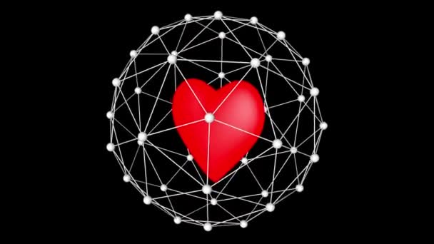 Renderizar Animación Wireframe Elemento Poligonal Rojo Corazón — Vídeos de Stock