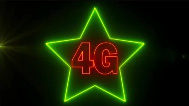 Yeşil ve kırmızı neon arka plan üzerinde hızlı 4g mobil ağ Animasyonu