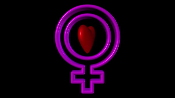 Animation Render Symbole Féminin Féminin Rose Avec Coeur Rouge Amour — Video