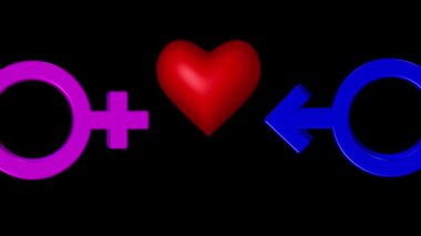 3d Canlandırma Erkek ve Kadın Sembolleri Kırılan Kalp