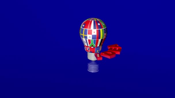 3Dアニメーション電球国際フラグアイデア — ストック動画