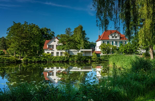 Villas Residential Buildings Wall Ditch Small Town Mlln Schleswig Holstein — Stock Photo, Image