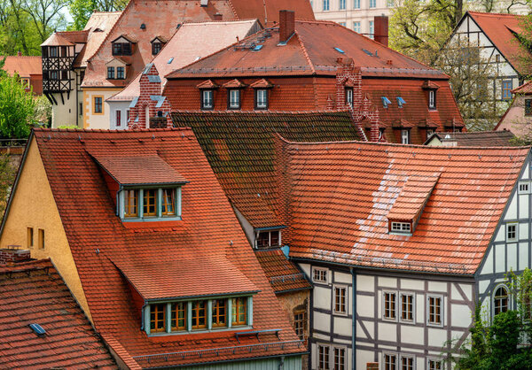 Houses, churches and roofs of the old town of Meissen in Saxony