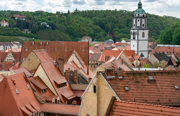 Evler, kiliseler ve Meissen eski kasaba Saksonya'daki çatılar