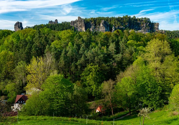 Květ Krajinu Kolem Bašta Labských Pískovcích Sasku — Stock fotografie