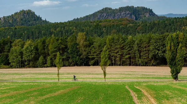 Ciclista Una Carretera Rural Sajonia —  Fotos de Stock