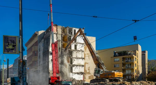 Bontási Egy Régi Lakóépület Építésű Lakások Berlinben Németországban — Stock Fotó