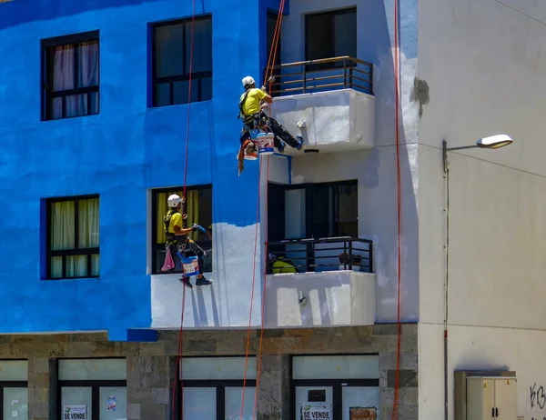 Handwerker Und Maler Bei Der Arbeit Einem Zaun Und Einer — Stockfoto