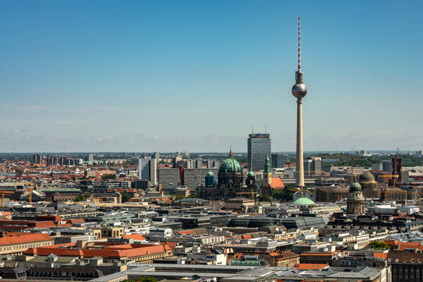 Berlin from a bird's-eye view with Potsdam Square, the TV Tower, the Philharmonic Hall and Leipzig Street