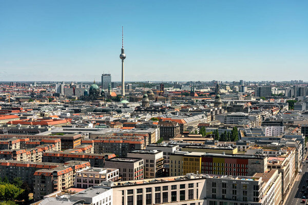 Berlin from a bird's-eye view with Potsdam Square, the TV Tower, the Philharmonic Hall and Leipzig Street