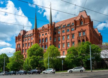Polonya 'nın Szczecin kentindeki eski kırmızı belediye binası.