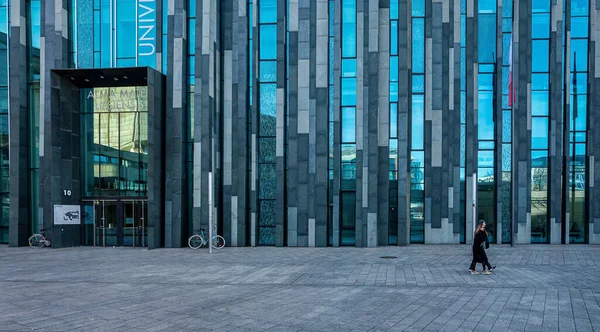 Скляний Фасад Вході Університету Лейпцигу Саксонії Зародку — стокове фото