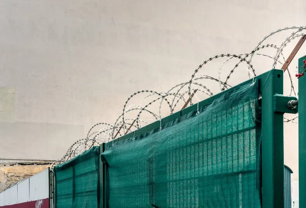 Security Area Construction Site Provided Barbed Wire — Stock Photo, Image