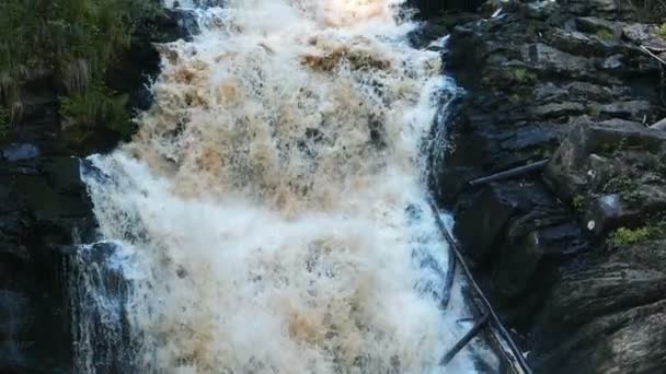 Waterfall White Bridges Pitkyaranta Karelia Russia Slow Motion Closeup Shot — Stock Video