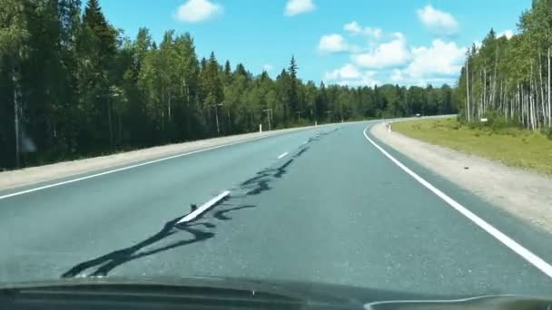 Auto Fahren Einem Sonnigen Sommertag Russland Standpunkt Erschossen Pov — Stockvideo