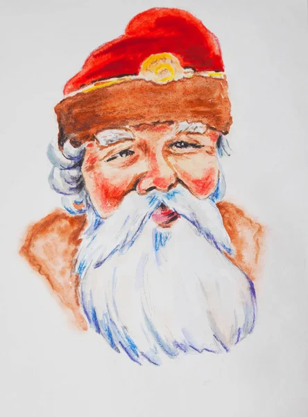 Portrait Père Noël Aquarelle Dessinée Main Illustration Artistique — Photo