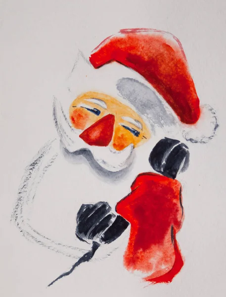 Портрет Деда Мороза Нарисованная Вручную Акварельная Художественная Иллюстрация — стоковое фото