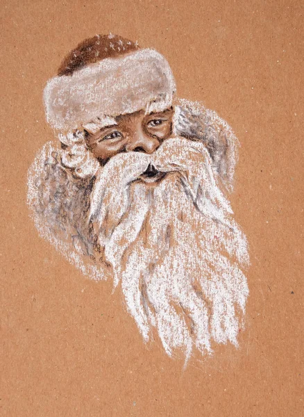 Ritratto Babbo Natale Fatto Mano Disegnato Tre Colori Pastello Matita — Foto Stock