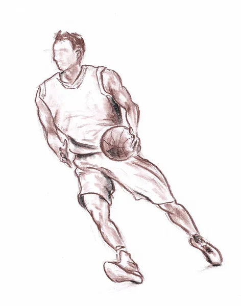 Sportler Basketball Handgezeichneter Pastellstift Grafische Künstlerische Illustration Auf Papier — Stockfoto