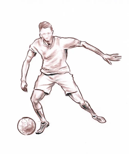 Sporcunun Futbol Çekilmiş Pastel Kalem Grafik Sanatsal Illüstrasyon Kağıt Üzerinde — Stok fotoğraf