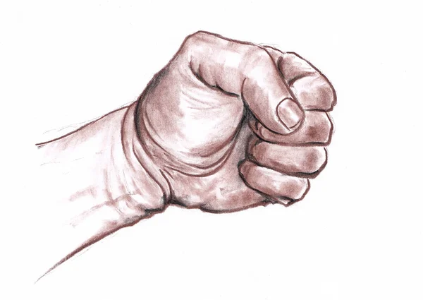 拳クローズ アップ Fightl 手に準備ができては紙に描かれたパステル鉛筆グラフィック芸術的なイラストを作った — ストック写真