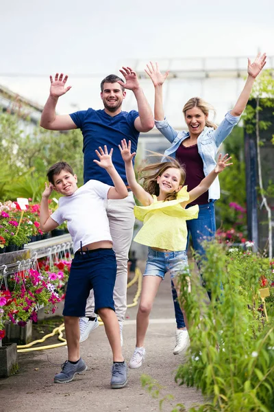 Shot Beautiful Family Playing Enjoying Time Greenhouse — Stock Photo, Image