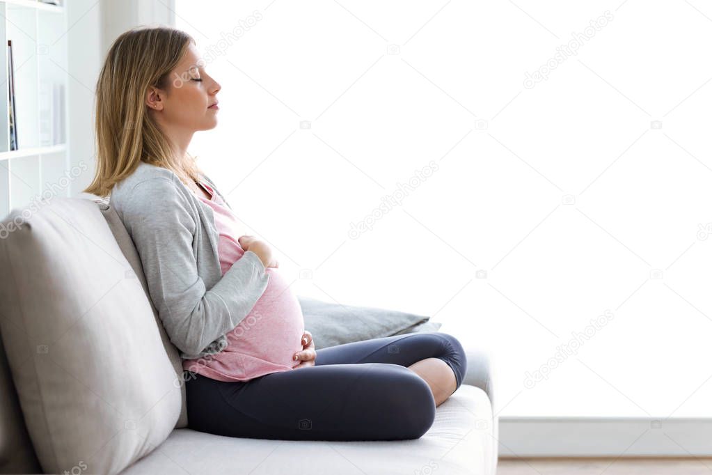 Shot of beautiful pregnant woman relaxing on the sofa at home