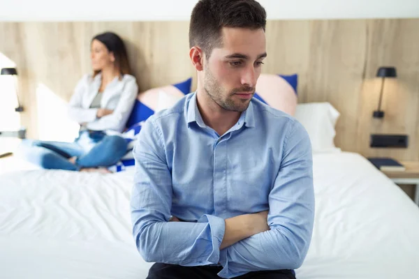 Shot Attractive Young Couple Ignoring Each Other Argument Sitting Bed — Stock Photo, Image