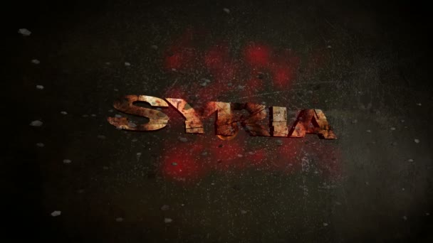 Movimiento Lento Bala Rompiendo Texto Siria — Vídeos de Stock