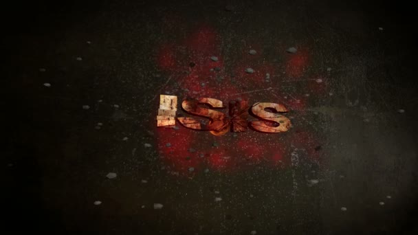 Slow motion of bullet breaking ISIS text — Stock Video