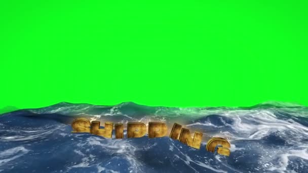 Texto de envío flotando en agua en pantalla verde — Vídeos de Stock