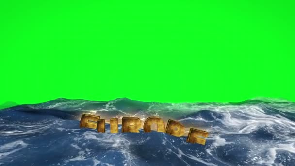 Teks Eropa mengambang dalam air pada layar hijau — Stok Video