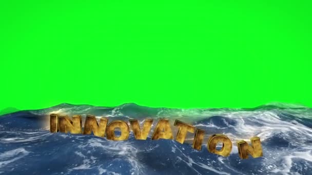 Texto de inovação flutuando na água contra tela verde — Vídeo de Stock