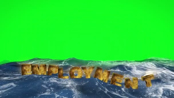 Текст занятости плавающий в воде против зеленого экрана — стоковое видео