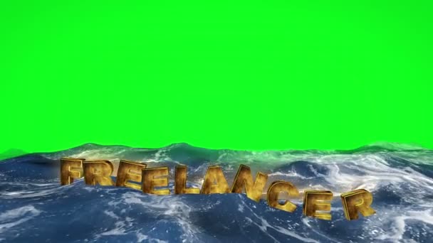 Freelancer tekst flydende i vand mod grøn skærm – Stock-video